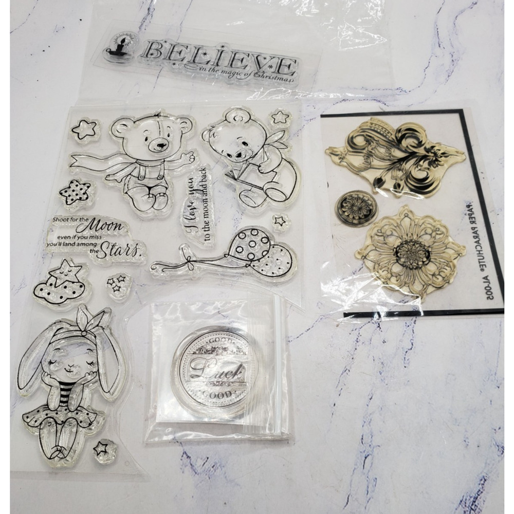 Lot of 16 Teddy Bear Flower Clear Acrylic Stamps